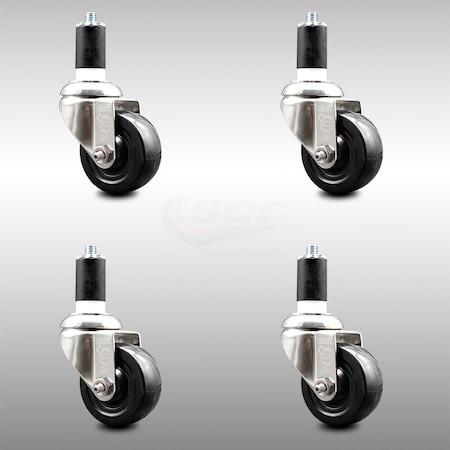 Service Caster 3.5 Inch 316SS Soft Rubber Wheel Swivel 1-5/8 Inch Expanding Stem Caster Set SCC SCC-SS316EX20S3514-SRS-158-4